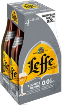 leffe blond 0.0% alcoholvrij 4pack met flesjes van 0.33 liter
